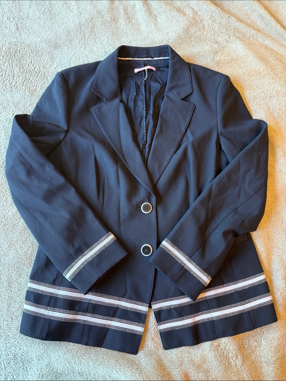 Basler Navy Blazer with White and Tan Stripe Trim